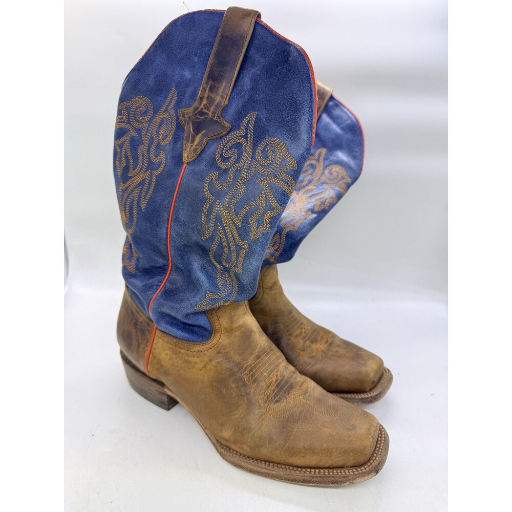 JB Dillon Reserve Men's 10 B Leather Cowboy Western Boots Blue Brown Square Toe